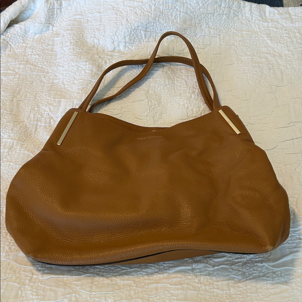 Vince Camuto Cognac Pebbled Leather Shoulder Tote